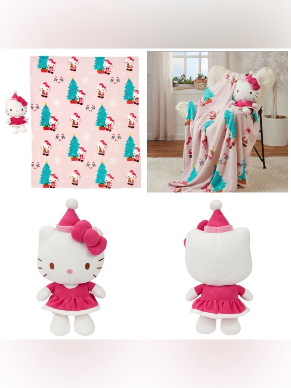 Hello Kitty Festive Christmas Pillow and Throw